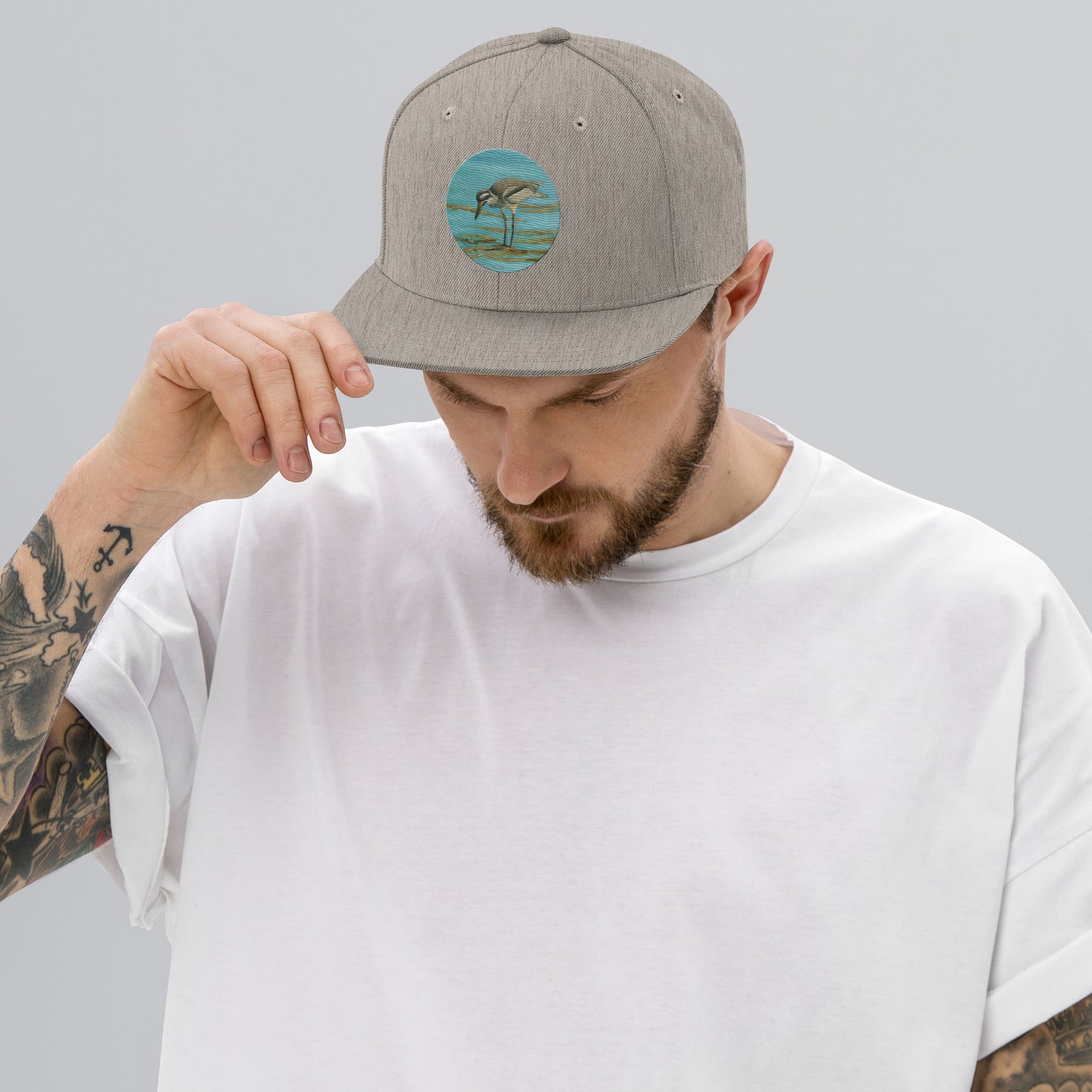 Snapback Hat with Beach Stone Curlew