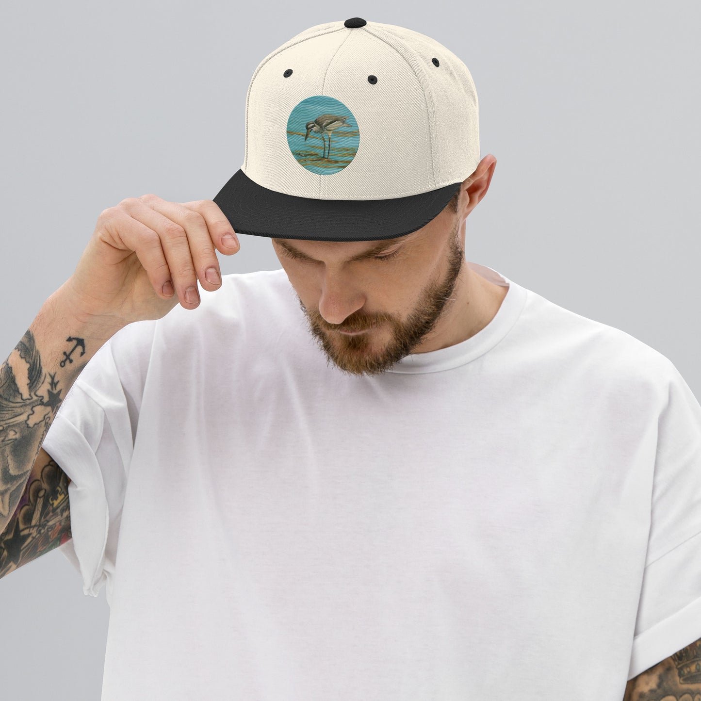 Snapback Hat with Beach Stone Curlew